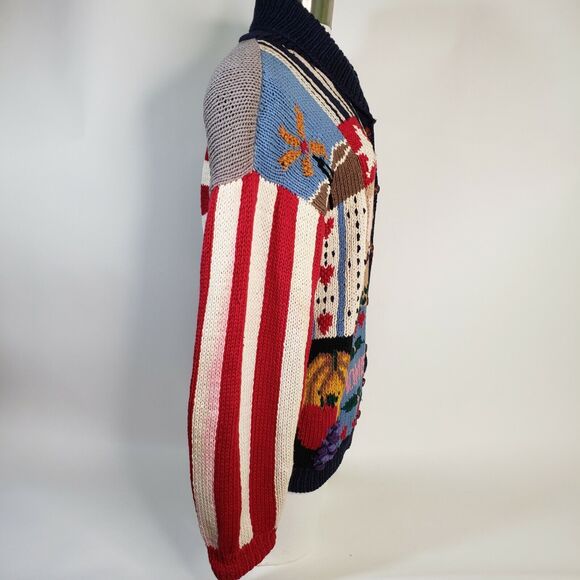 Vintage 1989 The Eagle's Eye Cotton Sweater Cardigan America Farm Medium Flag - Picture 2 of 12